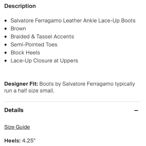 SALVATORE Ferregamo Brown Leather Lace Up Shoe Boots Size 6 C (Narrow) - Picture 3 of 14